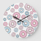 ドーナツのパターン，ピンクのドーナツ，青のドーナツ ラージ壁時計 (正面)