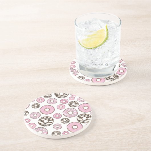 ドーナツのパターン,ピンクドーナツ,ホワイトドーナツ コースター (側面)