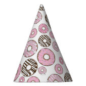 ドーナツのパターン，ピンクドーナツ，ホワイトドーナツ パーティーハット (右)