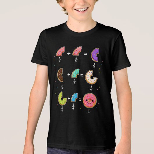 ドーナツの分数 学習 数学ユーモア トライブレンドＴシャツ (正面)