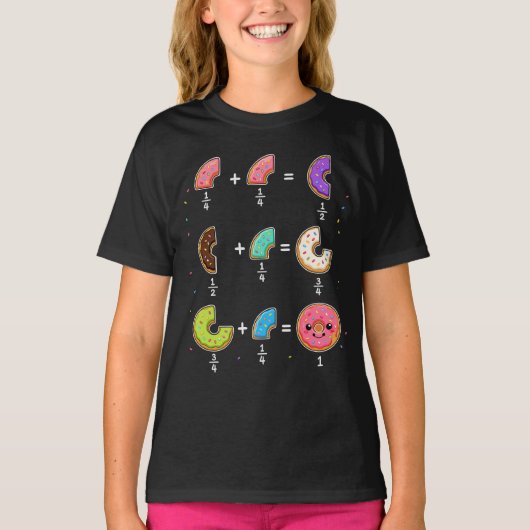ドーナツの分数 学習 数学ユーモア Tシャツ (正面)