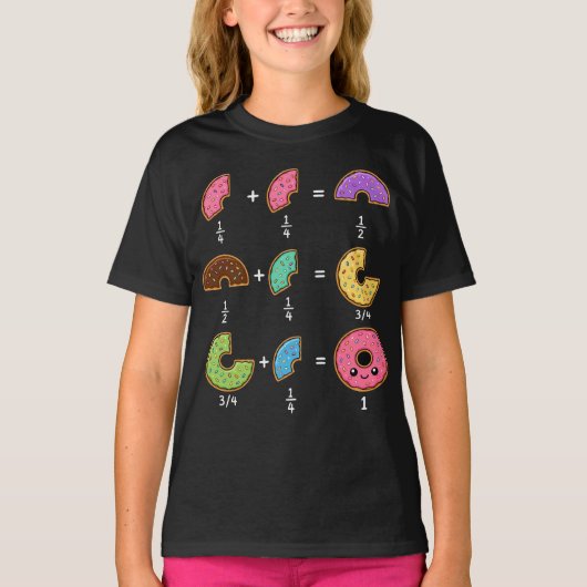 ドーナツの分数 学習 数学ユーモア Tシャツ (正面)