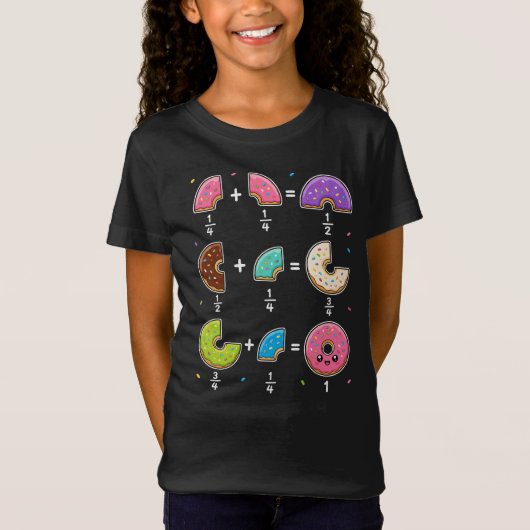 ドーナツの分数 学習 数学ユーモア Tシャツ (正面)