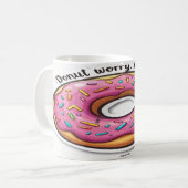 ドーナツの心配、幸せになれ – 甘いとおもしろい やる気を起こさせる コーヒーマグカップ (正面左)