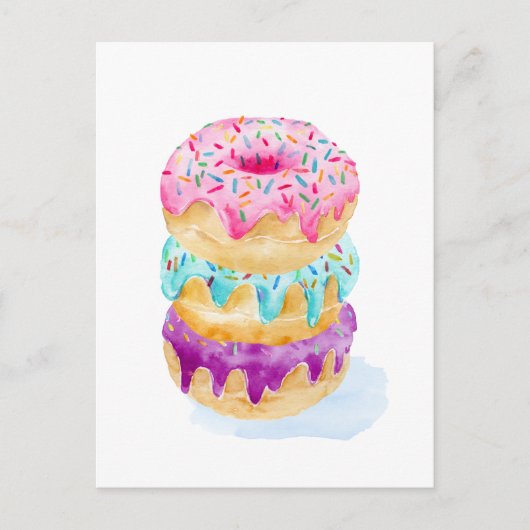 ドーナツの水彩スタック ポストカード (正面)