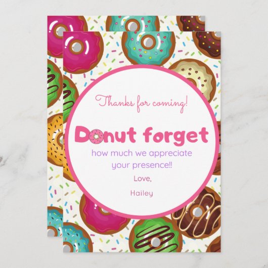 ドーナツの誕生日パーティーお礼カード サンキューカード (正面/裏面)