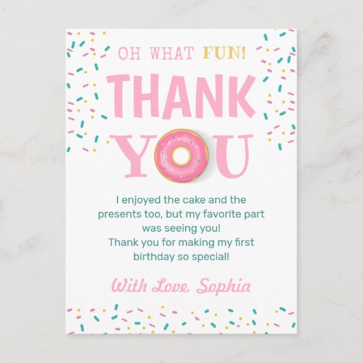 ドーナツの誕生日パーティーなんて、なんて楽しいんだろう!ありがとう! ポストカード (正面)