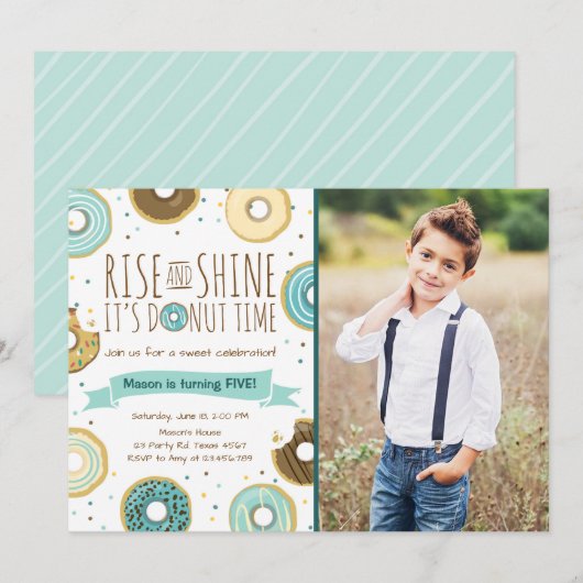 ドーナツの誕生日パーティー招待状　朝の陽ざしを浴びて 招待状 (正面/裏面)