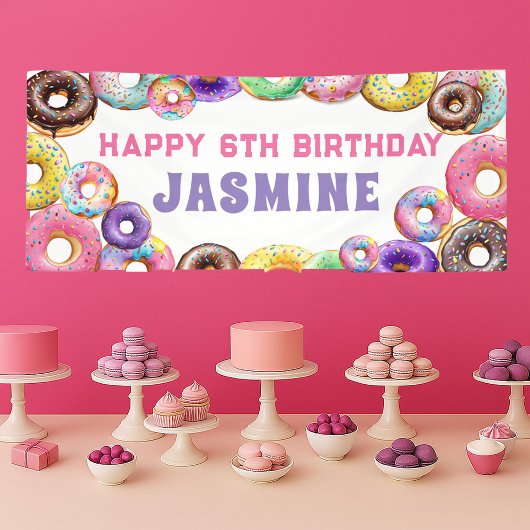 ドーナツの誕生日パーティー お誕生日おめでとう 6歳 横断幕