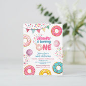 ドーナツの誕生日招待状 スイート ワン ONE ポストカード (スタンド正面)