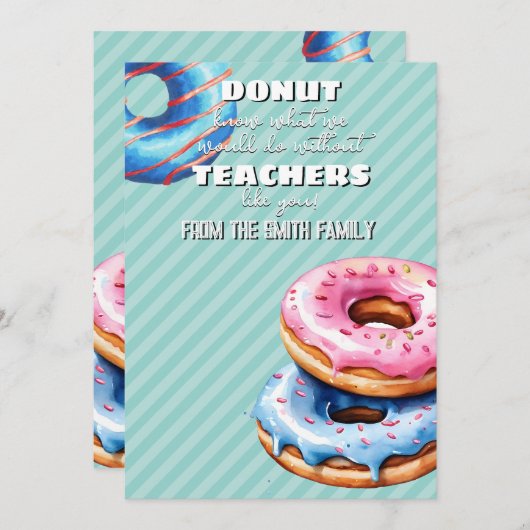 ドーナツはギフトカードホルダー先生 招待状 (正面/裏面)