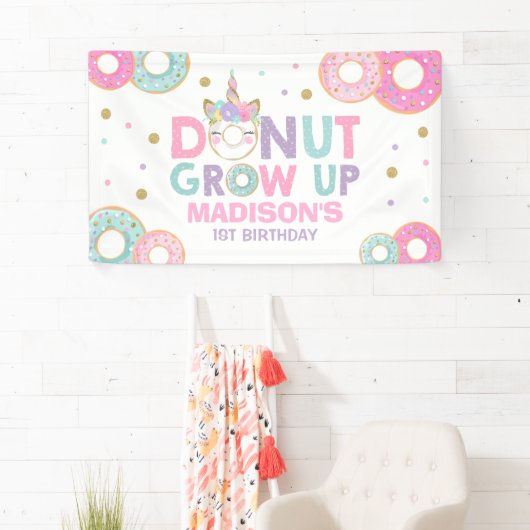 ドーナツはパーティーの旗ドーナツ及びユニコーンのパーティーを育ちます 横断幕 (インサイチュ)
