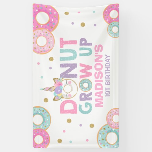 ドーナツはパーティーの旗ドーナツ及びユニコーンのパーティーを育ちます 横断幕 (縦)