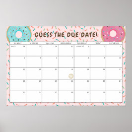 ドーナツをテーマにしたベビーシャワーの出産予定日当てクイズ ポスター