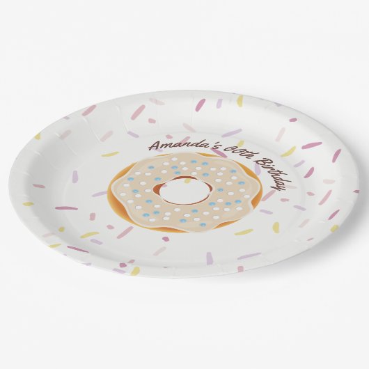 ドーナツをテーマにした誕生日パパーソナライズされたーティ ペーパープレート (アングル)