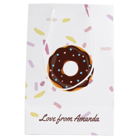 ドーナツをテーマにした誕生日パーティーゲストサンキュー ミディアムペーパーバッグ (裏面)