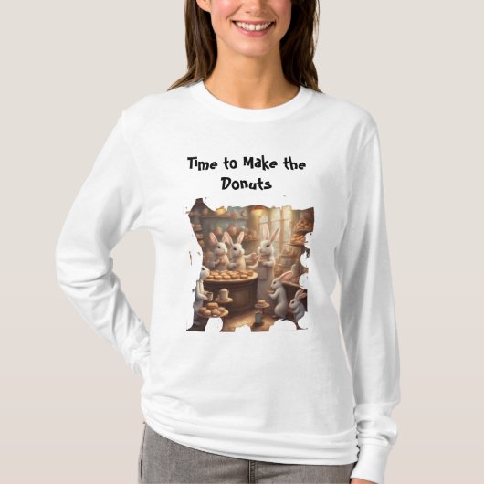 ドーナツを作る時間だよ パン屋のウサギたち グラフィック Tシャツ (正面)