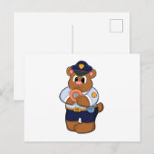 ドーナツを手に警察官の格好をしたクマ ポストカード (正面/裏面)