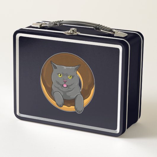 ドーナツを持った猫 メタルランチボックス (正面)