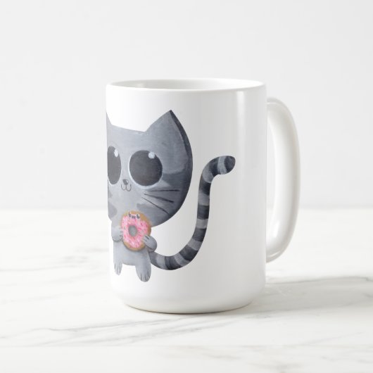 ドーナツを持つかわいいかわいい猫 コーヒーマグカップ (正面右)