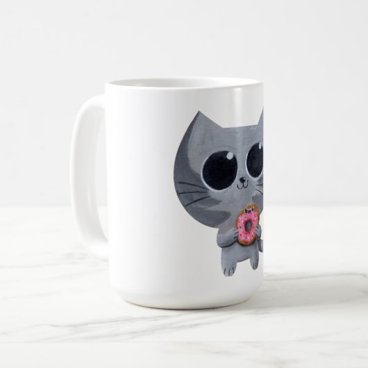 ドーナツを持つかわいいかわいい猫 コーヒーマグカップ (正面左)
