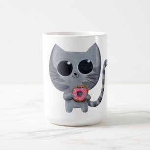 ドーナツを持つかわいいかわいい猫 コーヒーマグカップ