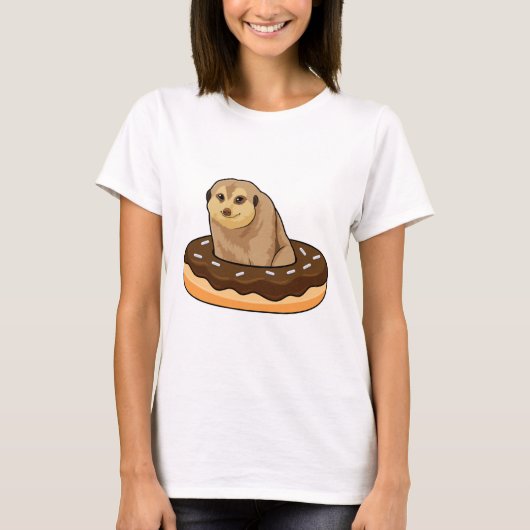 ドーナツを持つミーアキャット Tシャツ (正面)