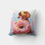 ドーナツを持つ可愛いダッチシュント犬 クッション (正面)