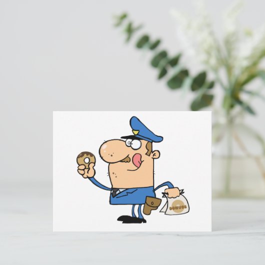 ドーナツを食べる幸せな警察官 ポストカード (スタンド正面)