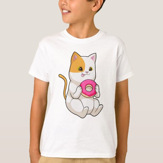ドーナツを食べる猫 Tシャツ (正面)