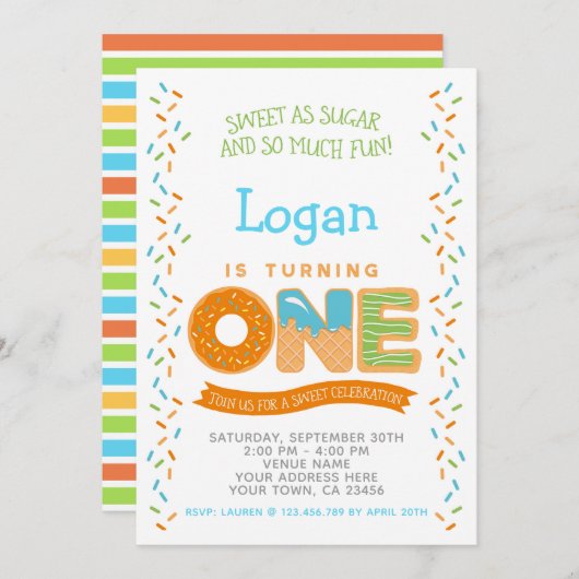 ドーナツアイスクリームのクッキー、菓子の誕生日の招待状 招待状 (正面/裏面)