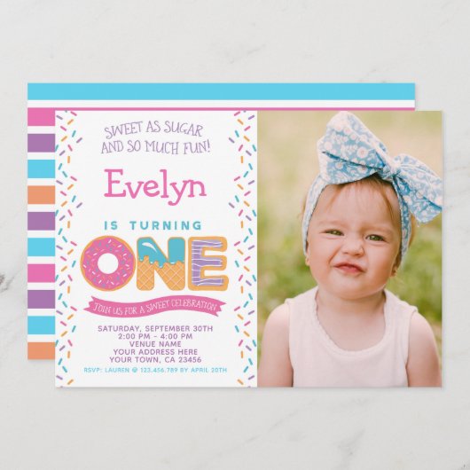 ドーナツアイスクリームクッキー、スイーツ招待状写真付き 招待状 (正面/裏面)