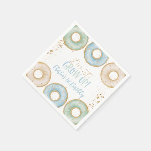 ドーナツアクア金ゴールド1stバースデーナプキンズボーイズ誕生日 スタンダードカクテルナプキン (角)