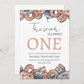 ドーナツイラストレーションスウィート1歳の誕生日 招待状 (正面/裏面)