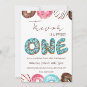 ドーナツイラストレーションスウィート1歳の誕生日 招待状 (正面)