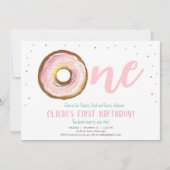 ドーナツウォーターカラースウィートワンガールファースト誕生日 招待状 (正面)