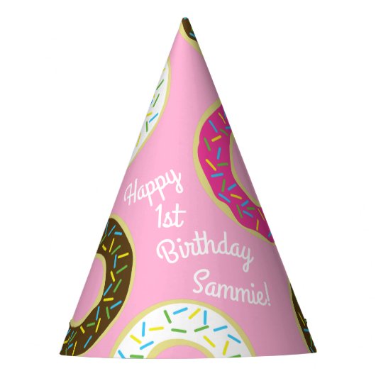 ドーナツカラフルドーナツ1st誕生日パーティーテーマ パーティーハット (正面)