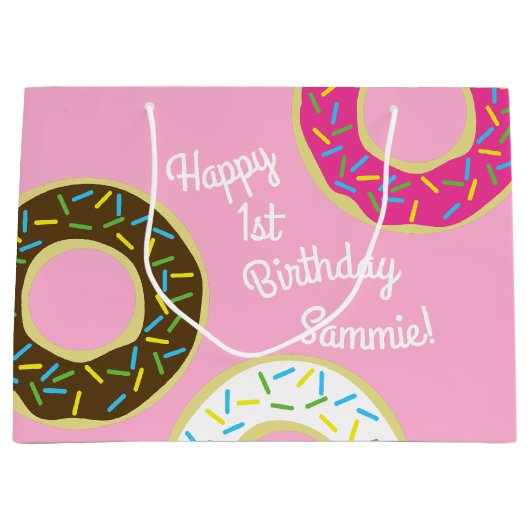 ドーナツカラフルドーナツ1st誕生日パーティーテーマ ラージペーパーバッグ (正面)