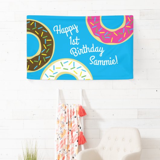 ドーナツカラフルドーナツ1st誕生日パーティーテーマ 横断幕 (インサイチュ)