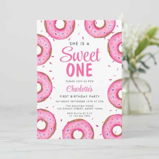 ドーナツガールの最初の誕生日パーティー 招待状 (スタンド正面)