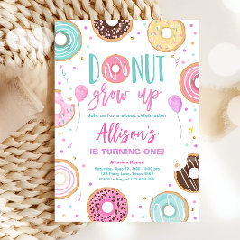ドーナツグロウアップウォーターカラー私たちの甘い女の子誕生日I 招待状