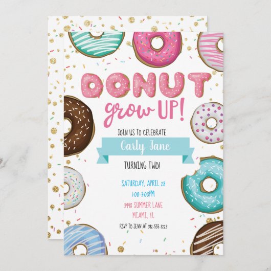 ドーナツグロウアップ誕生日招待状 招待状 (正面/裏面)
