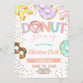 ドーナツグローアップガールスプリンクルズ紙吹雪誕生日 招待状 (正面/裏面)