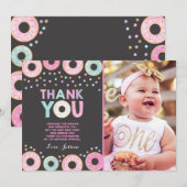 ドーナツサンキューカードドーナツ成長パーティーピンク金ゴールド サンキューカード (正面/裏面)