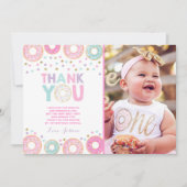 ドーナツサンキューカードドーナツ成長パーティーピンク金ゴールド サンキューカード (正面)