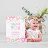 ドーナツサンキューカードドーナツ成長パーティーピンク金ゴールド サンキューカード (スタンド正面)