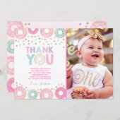 ドーナツサンキューカードドーナツ成長パーティーピンク金ゴールド サンキューカード (正面/裏面)