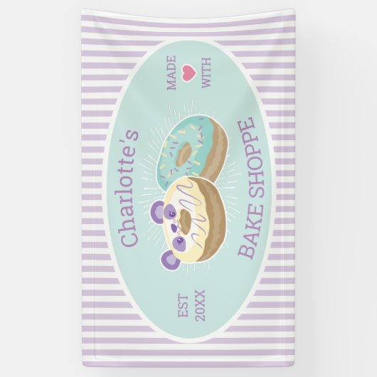 ドーナツショップベーカリー紫と緑 横断幕 (縦)