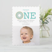 ドーナツシンプルミントグリーンボーイ写真第1誕生日 招待状 (スタンド正面)