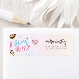 ドーナツスイートワンピンクアンドブルーガールファースト誕生日 ラベル